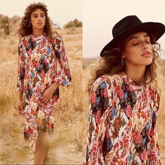 Anthropologie Maeve Shara Polished Pleats, Floral, Midi Dress XS - Picture 3 of 15